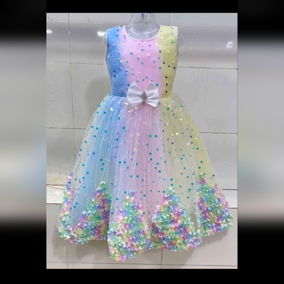 Girls 4-13 Rainbow Party Dress - Picture 1 of 1
